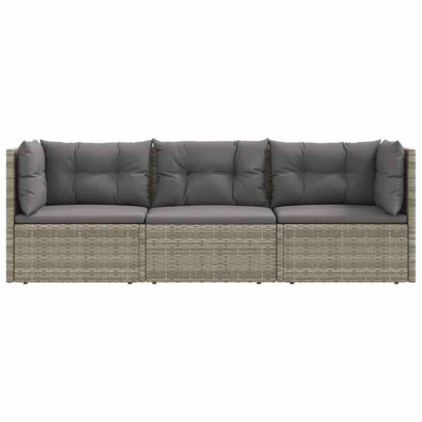 vidaXL 3 Piece Garden Lounge Set with Cushions Grey Poly Rattan