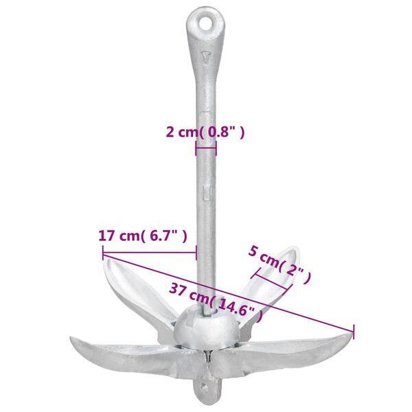vidaXL Folding Anchor Silver 3.2 kg Malleable Iron