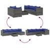 vidaXL 6 Piece Garden Lounge Set with Cushions Grey Poly Rattan