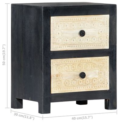 vidaXL Hand Carved Bedside Cabinet Grey 40x30x50 cm Solid Mango Wood
