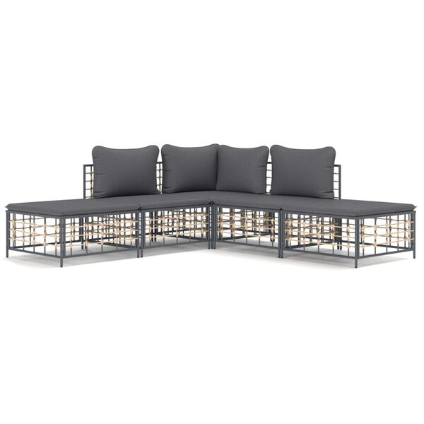 vidaXL 5 Piece Garden Lounge Set with Cushions Anthracite Poly Rattan