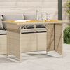 vidaXL Garden Table with Wooden Top Beige 110x68x70 cm Poly Rattan