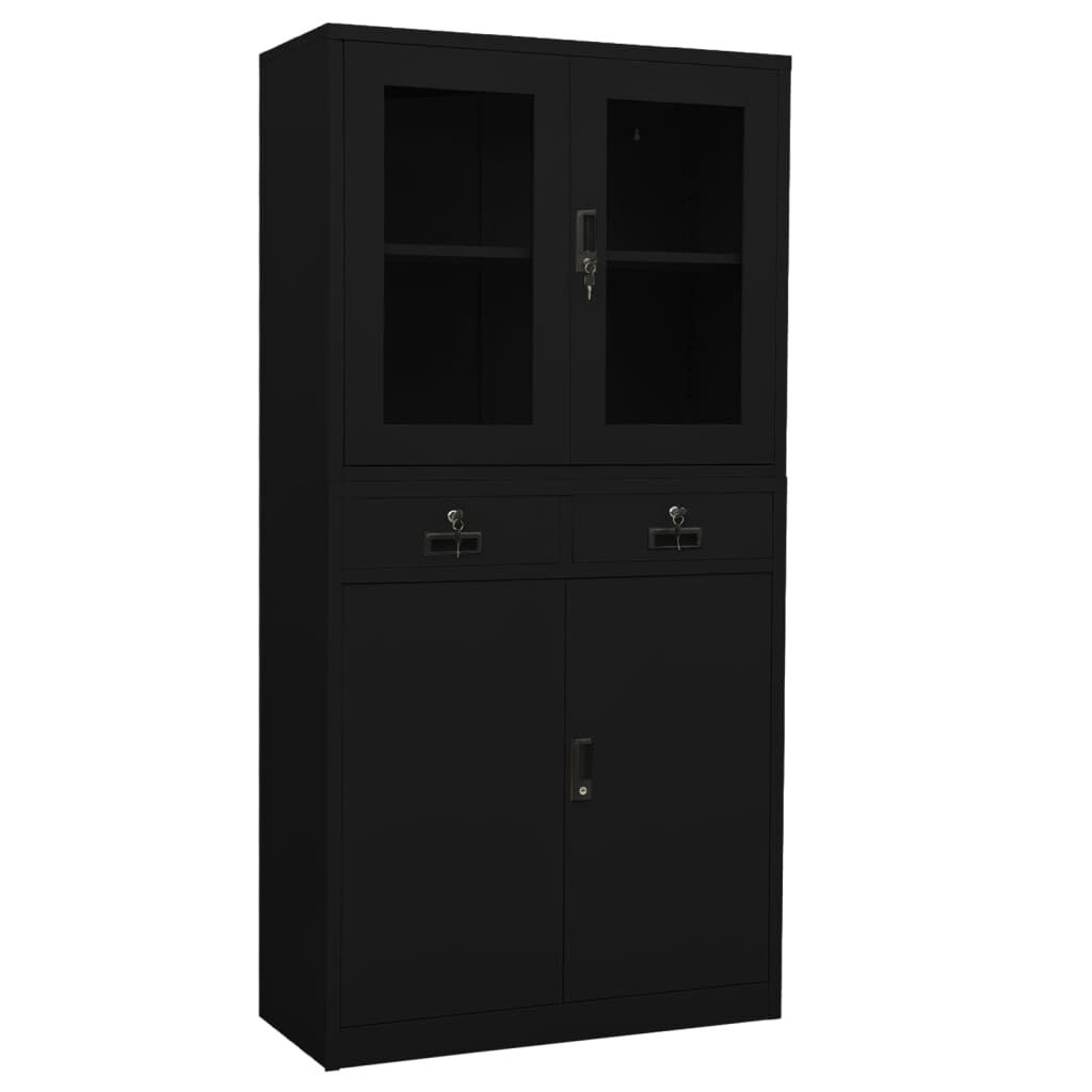 vidaXL Office Cabinet Black 90x40x180 cm Steel and Tempered Glass