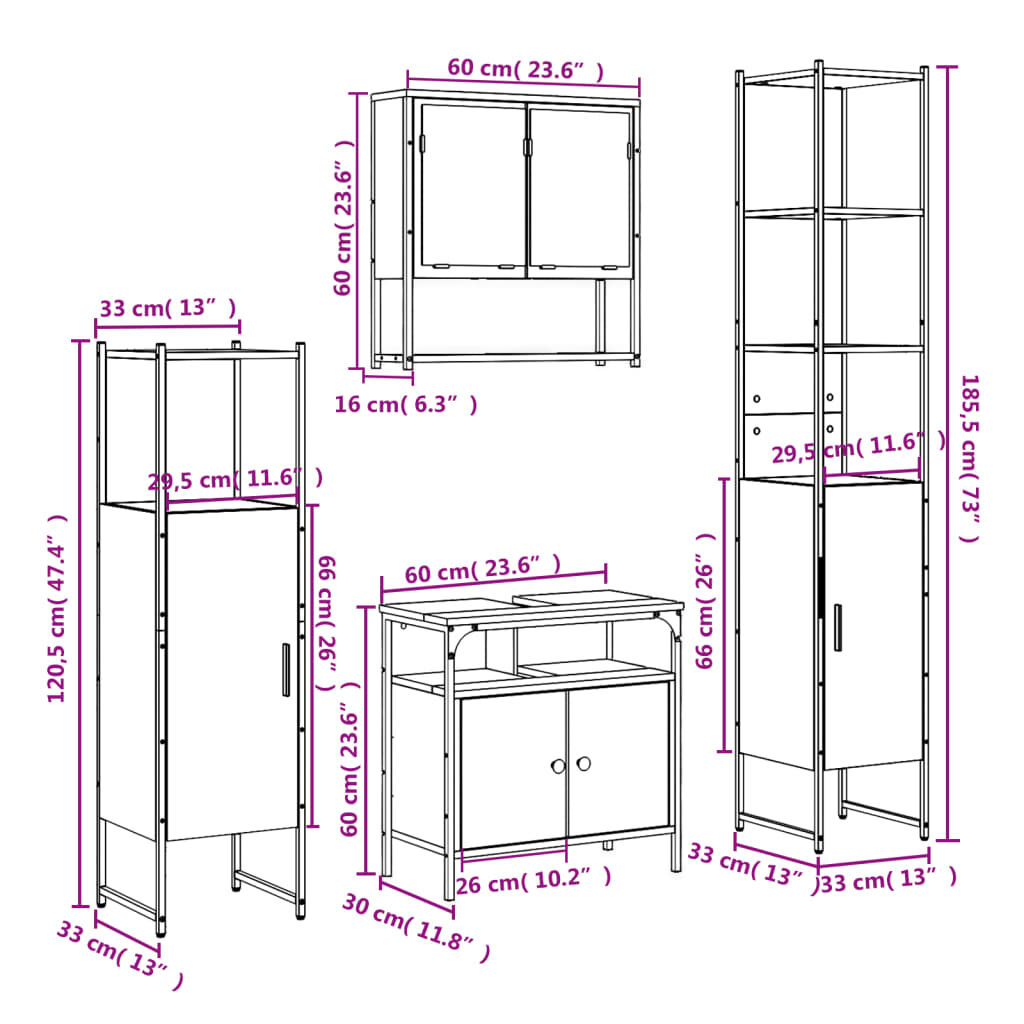 vidaXL 4 Piece Bathroom Furniture Set Smoked Oak Engineered Wood