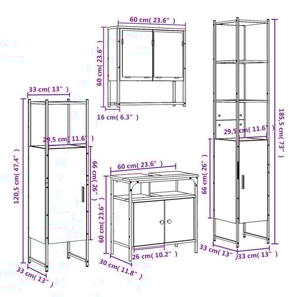 vidaXL 4 Piece Bathroom Furniture Set Smoked Oak Engineered Wood