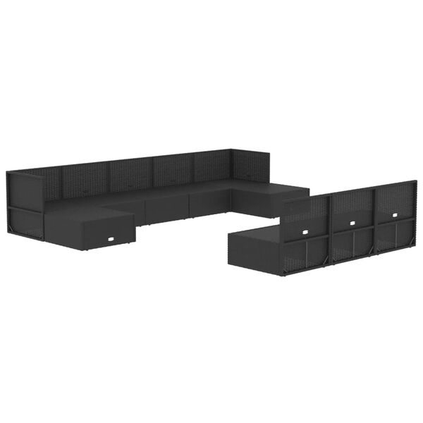 vidaXL 10 Piece Outdoor Sofa Set with Cushions Black Poly Rattan