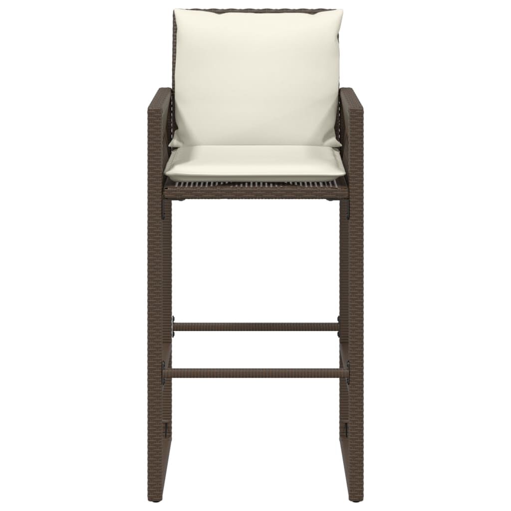 vidaXL Garden Bar Stools with Cushions 2 pcs Brown Poly Rattan