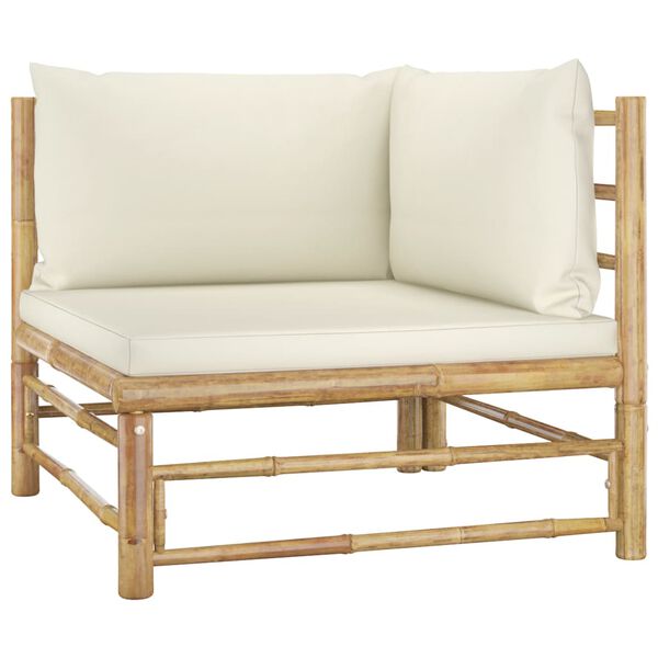 vidaXL 4 Piece Garden Lounge Set with Cream White Cushions Bamboo