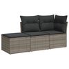 vidaXL 3 Piece Garden Sofa Set with Cushions Grey Poly Rattan