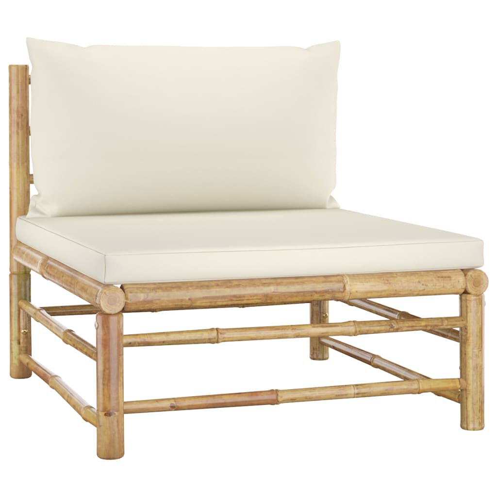 vidaXL 9 Piece Garden Lounge Set with Cream White Cushions Bamboo