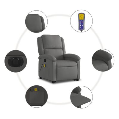 vidaXL Electric Stand up Massage Recliner Chair Grey Real Leather