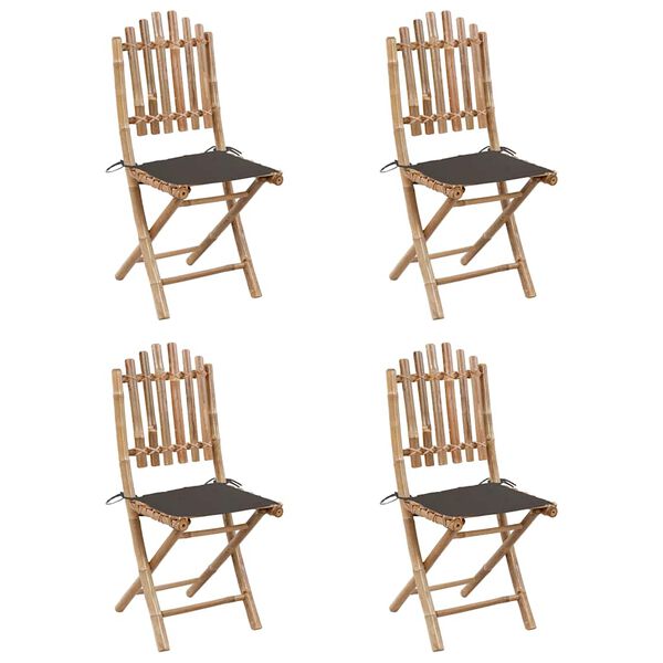 vidaXL 5 Piece Folding Outdoor Dining Set with Cushions Bamboo