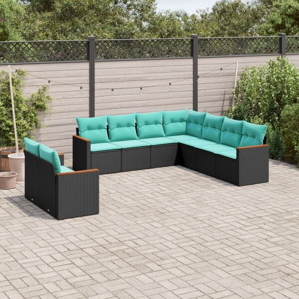 vidaXL 9 Piece Garden Sofa Set with Cushions Black Poly Rattan