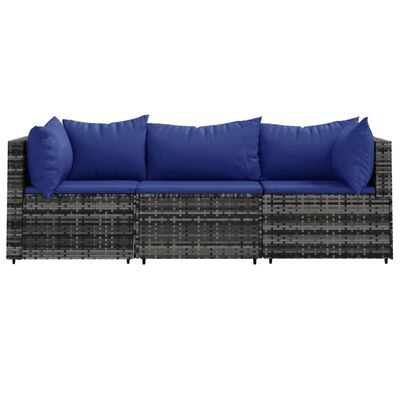 vidaXL 3 Piece Garden Lounge Set with Cushions Grey Poly Rattan