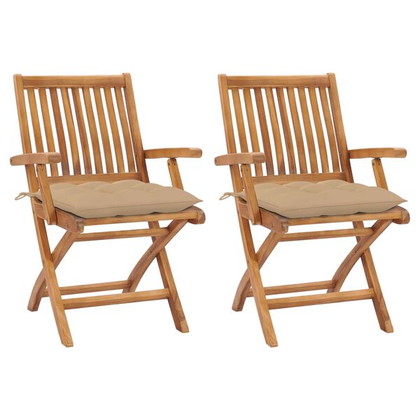 vidaXL Garden Chairs 2 pcs with Beige Cushions Solid Teak Wood