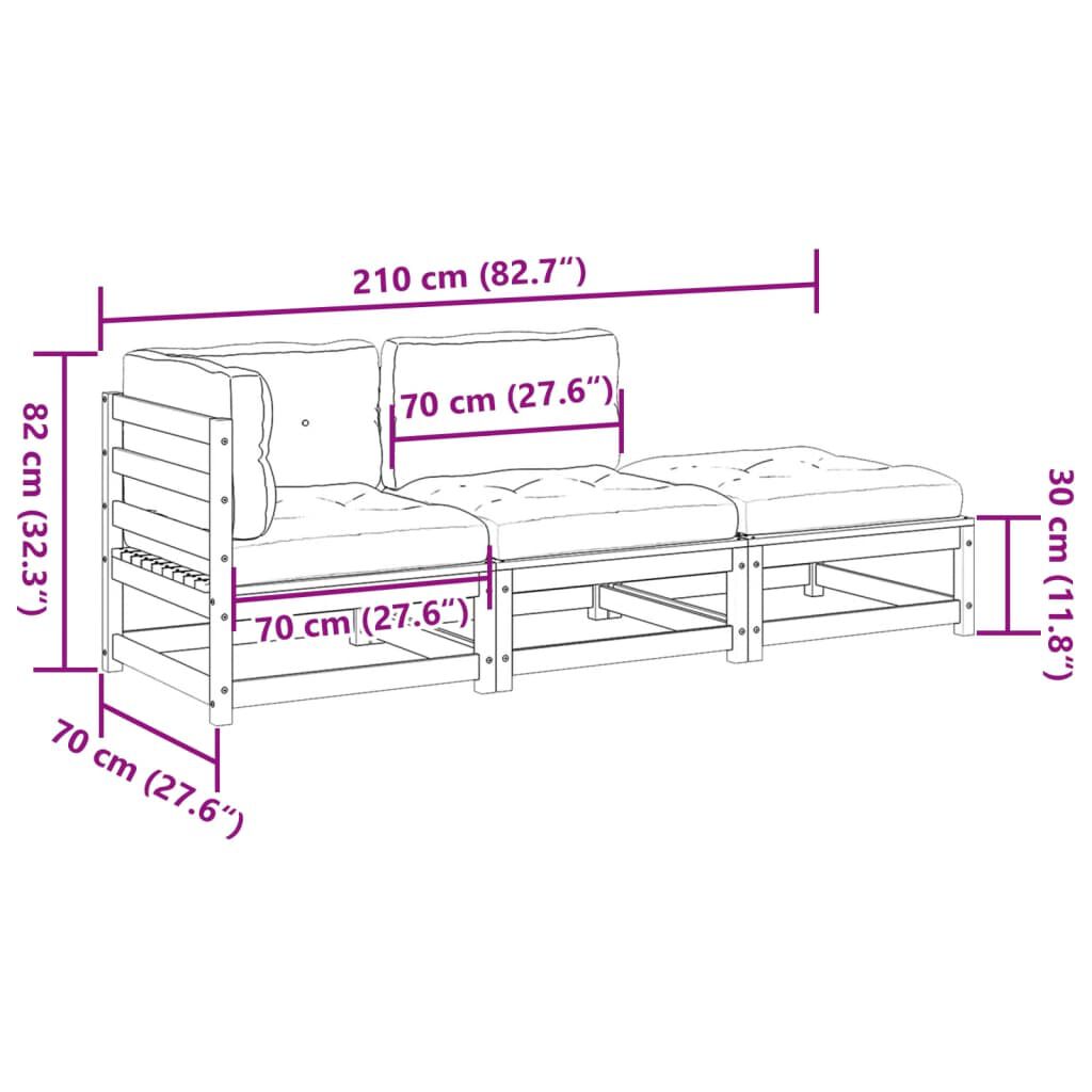 vidaXL 3 Piece Garden Sofa Set with Cushions Solid Wood Pine