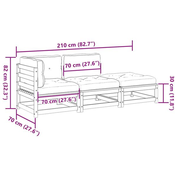 vidaXL 3 Piece Garden Sofa Set with Cushions Solid Wood Pine