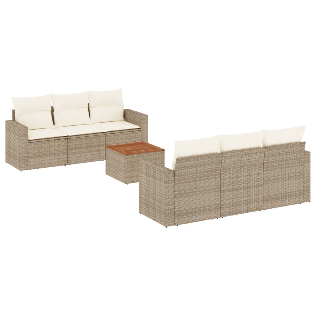 vidaXL 7 Piece Garden Sofa Set with Cushions Beige Poly Rattan