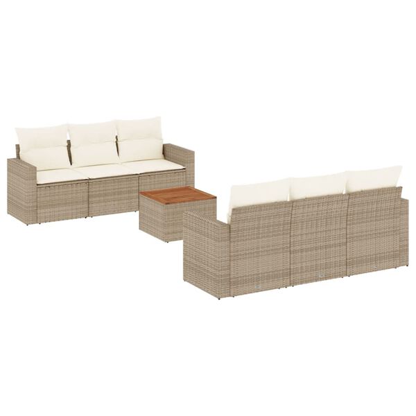 vidaXL 7 Piece Garden Sofa Set with Cushions Beige Poly Rattan