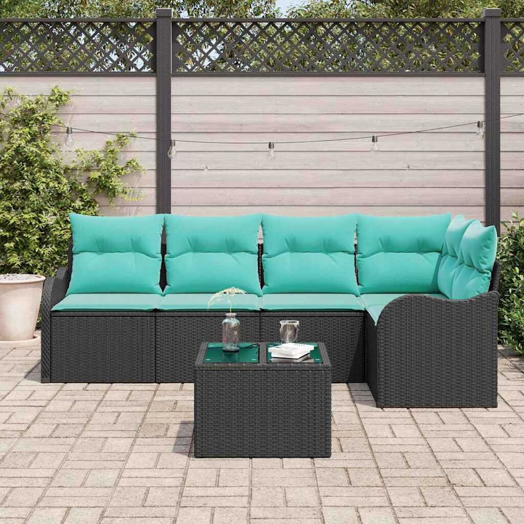 vidaXL Garden Sofa Set with Cushion 6 pcs Black Poly rattan