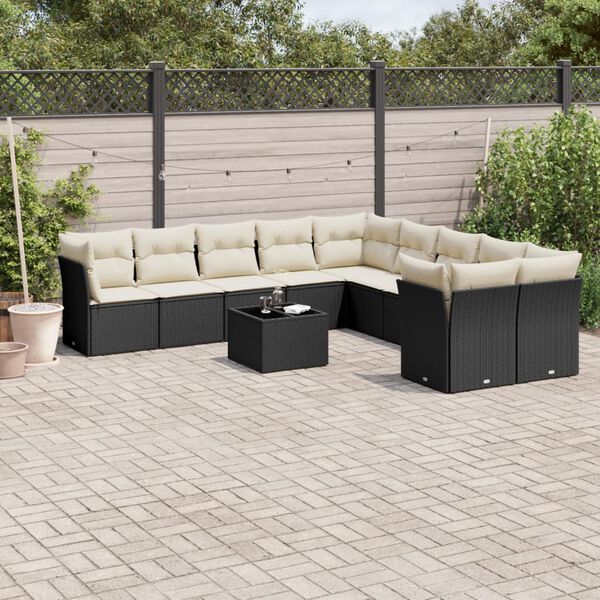 vidaXL 11 Piece Garden Sofa Set with Cushions Black Poly Rattan