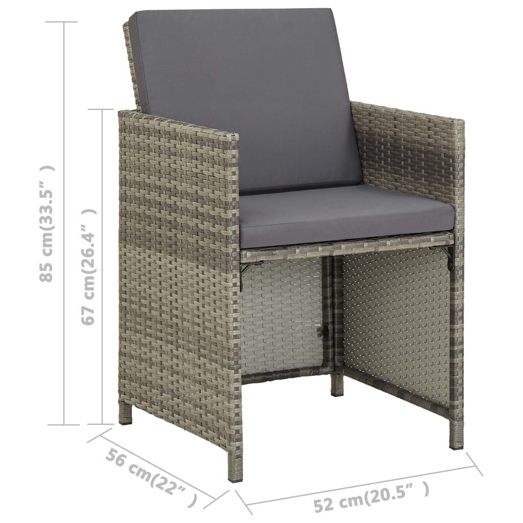 vidaXL Garden Chairs 2 pcs with Cushions Poly Rattan Grey