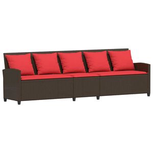 vidaXL Garden Sofa 5-Seater with Cushions Brown Poly Rattan