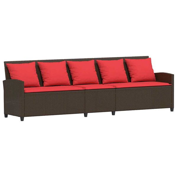 vidaXL Garden Sofa 5-Seater with Cushions Brown Poly Rattan