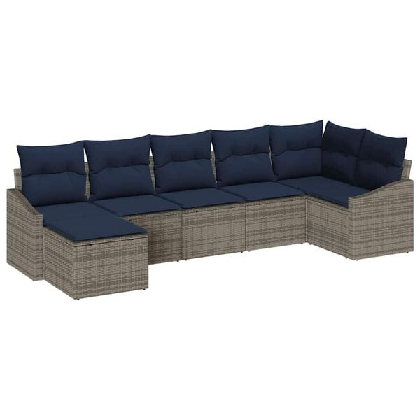 vidaXL Sofa Set with Cushion 7 pcs Grey Poly Rattan
