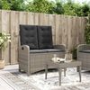 vidaXL Reclining Garden Bench with Cushions Grey Poly Rattan