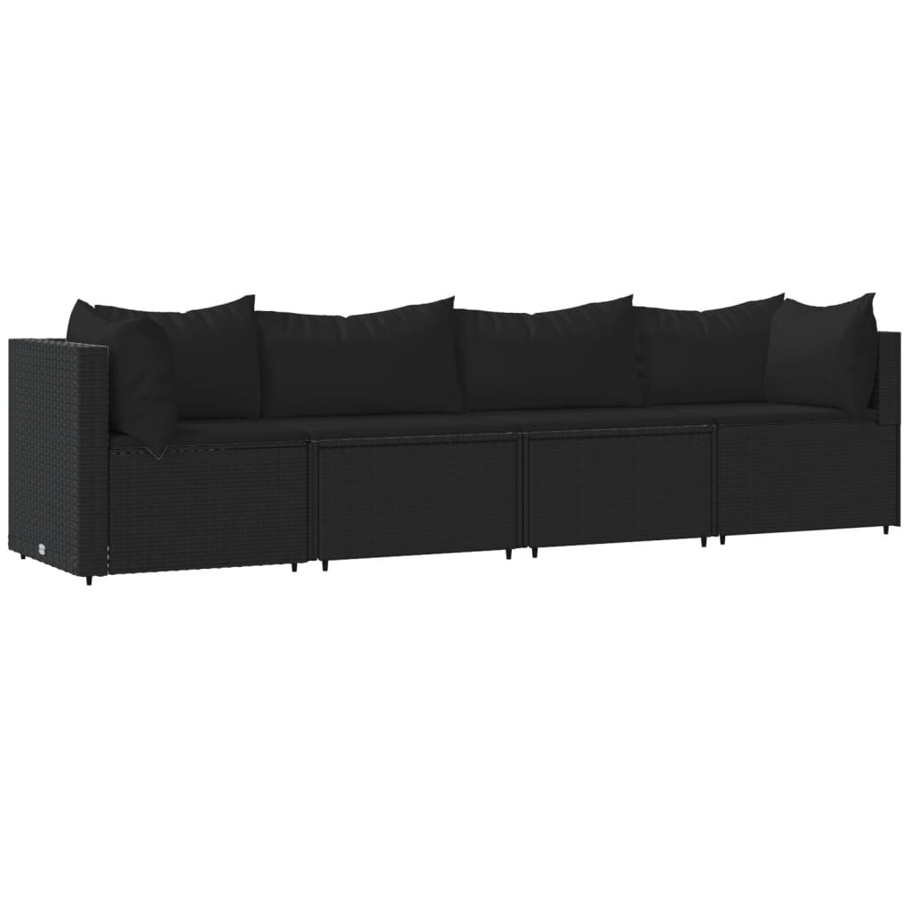 vidaXL 4 Piece Garden Lounge Set with Cushions Black Poly Rattan