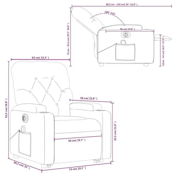 vidaXL Electric Stand up Massage Recliner Chair Cream Faux Leather