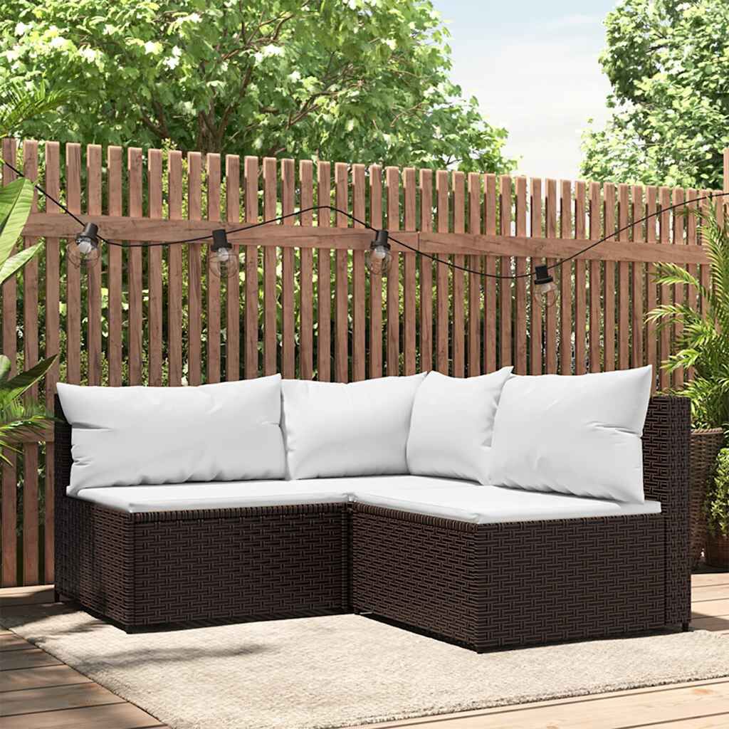 vidaXL 3 Piece Garden Lounge Set with Cushions Brown Poly Rattan