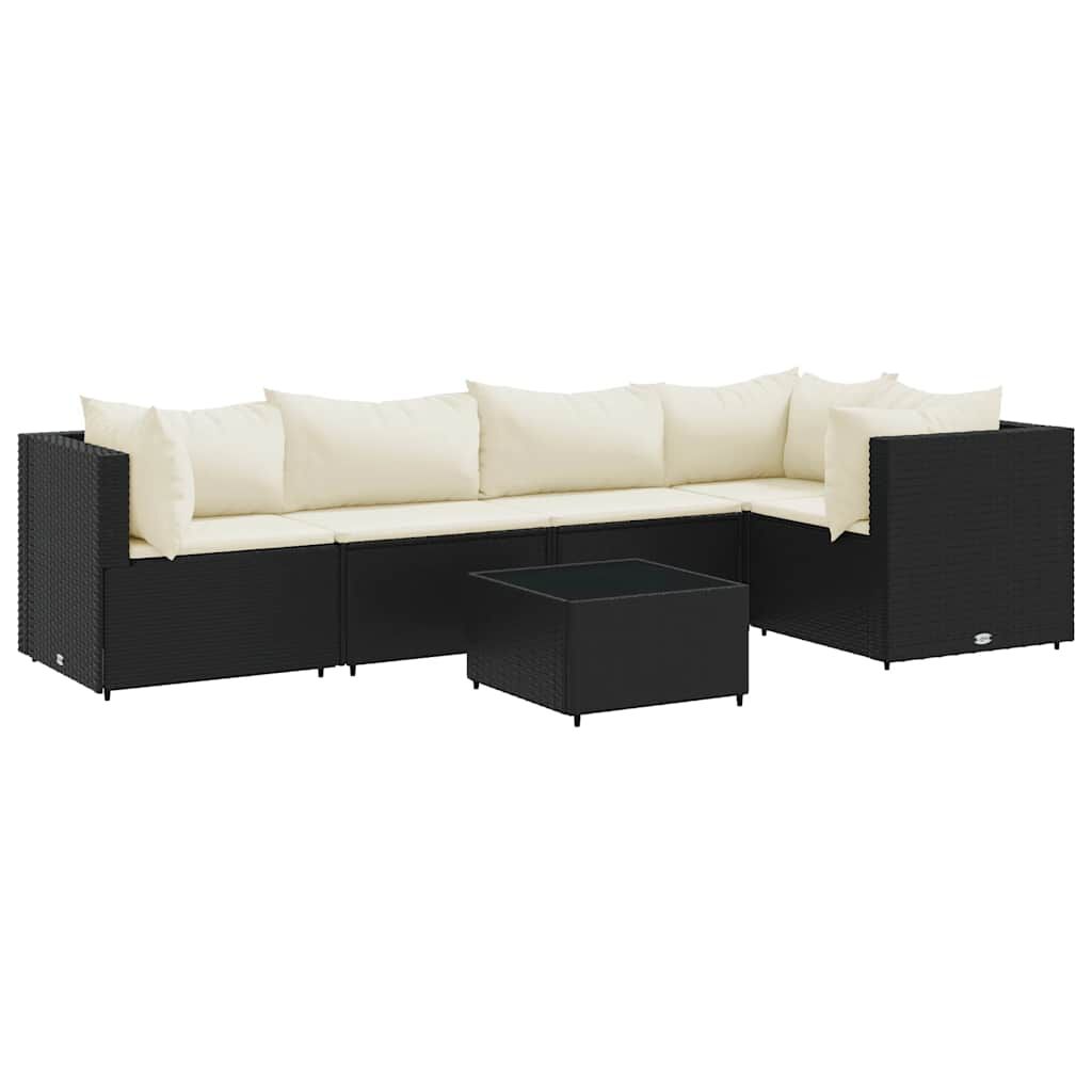 vidaXL 6 Piece Garden Lounge Set with Cushions Black Poly Rattan