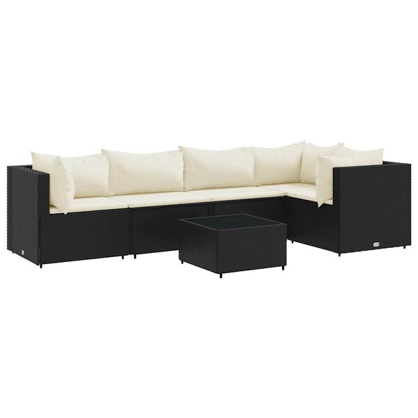 vidaXL 6 Piece Garden Lounge Set with Cushions Black Poly Rattan