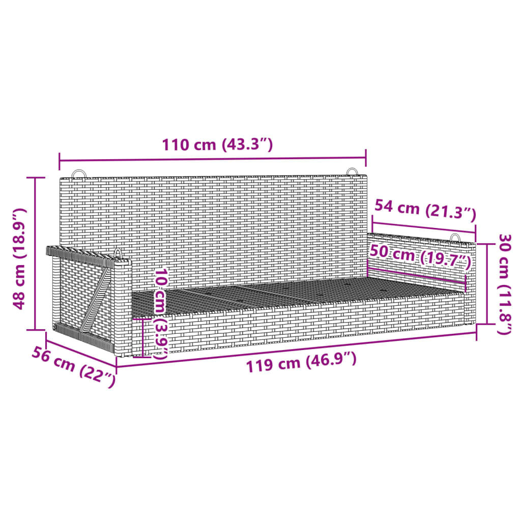 vidaXL Swing Bench Brown 119x56x48 cm Poly Rattan