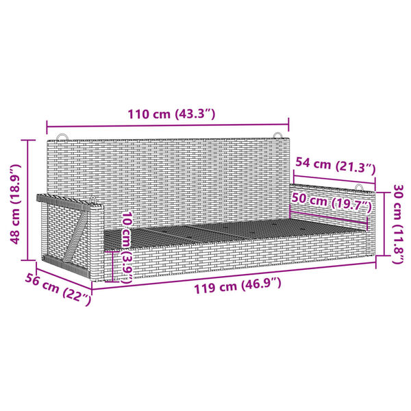vidaXL Swing Bench Brown 119x56x48 cm Poly Rattan