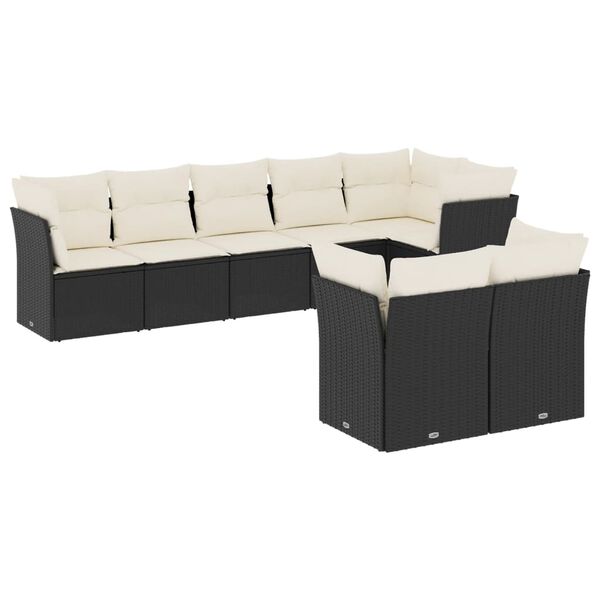 vidaXL 8 Piece Garden Sofa Set with Cushions Black Poly Rattan