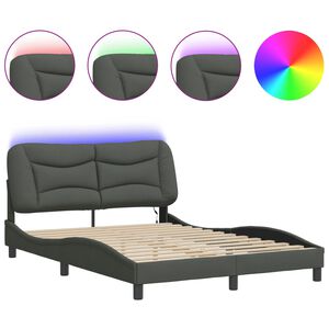 vidaXL Bed Frame with LED without Mattress "Hvar" Dark Grey 137x190 cm Double Fabric