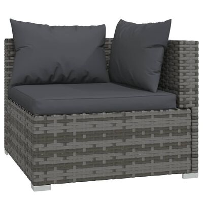 vidaXL 3-Seater Sofa with Cushions Grey Poly Rattan