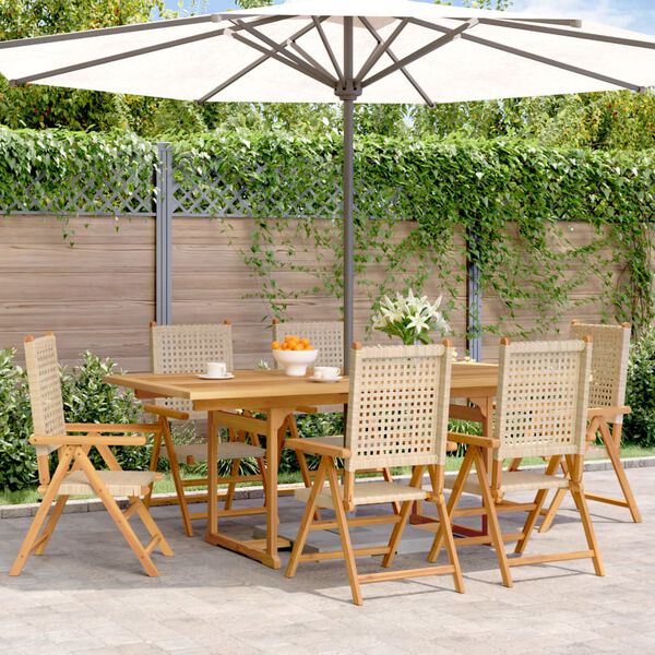 vidaXL 7 Piece Garden Dining Set Beige Poly Rattan and Solid Wood