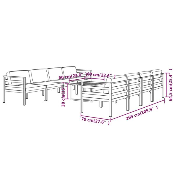 vidaXL 9 Piece Garden Lounge Set with Cushions Aluminium Anthracite