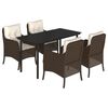 vidaXL 5 Piece Garden Dining Set with Cushions Brown Poly Rattan