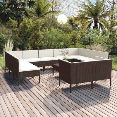 vidaXL 12 Piece Garden Lounge Set with Cushions Poly Rattan Brown