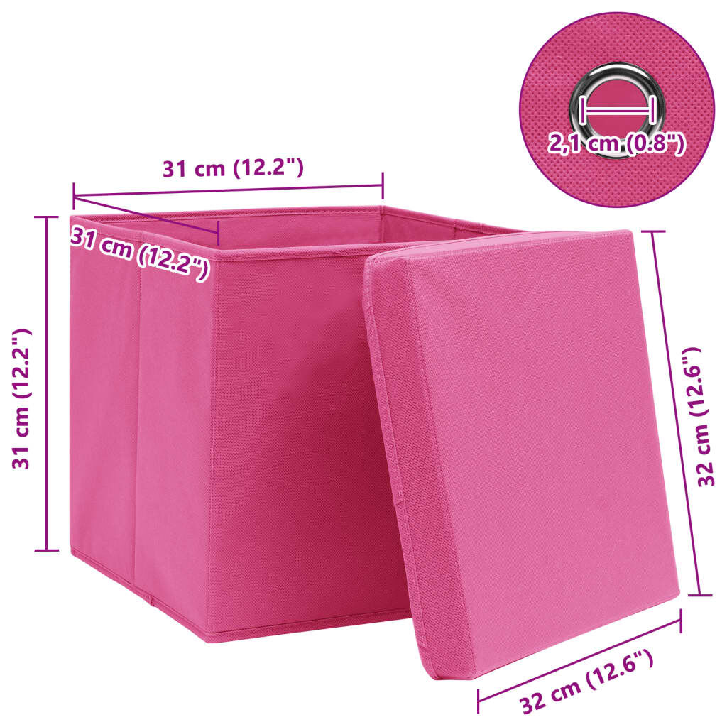 vidaXL Storage Boxes with Lids 4 pcs Pink 32x32x32 cm Fabric