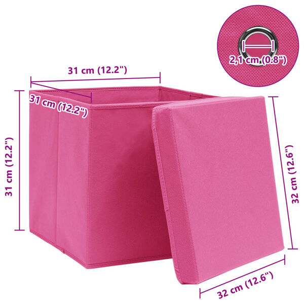 vidaXL Storage Boxes with Lids 4 pcs Pink 32x32x32 cm Fabric