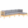 vidaXL 5 Piece Garden Lounge Set with Grey Cushions Pinewood