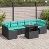 vidaXL Garden Sofa Set with Cushion 8 pcs Black and Blue Poly Rattan