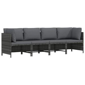 vidaXL 4-Seater Garden Sofa with Cushions Grey Poly Rattan