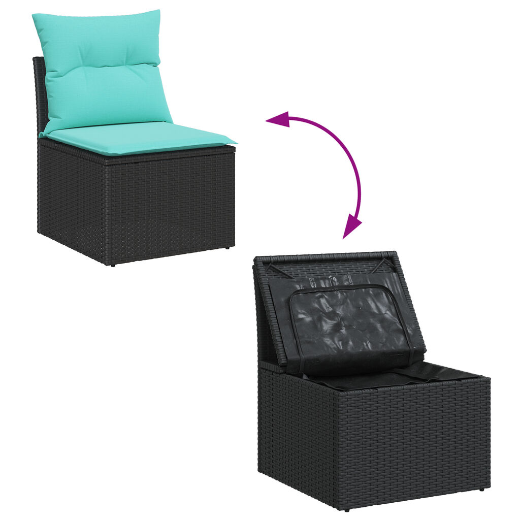 vidaXL 7 Piece Garden Sofa Set with Cushions Black Poly Rattan